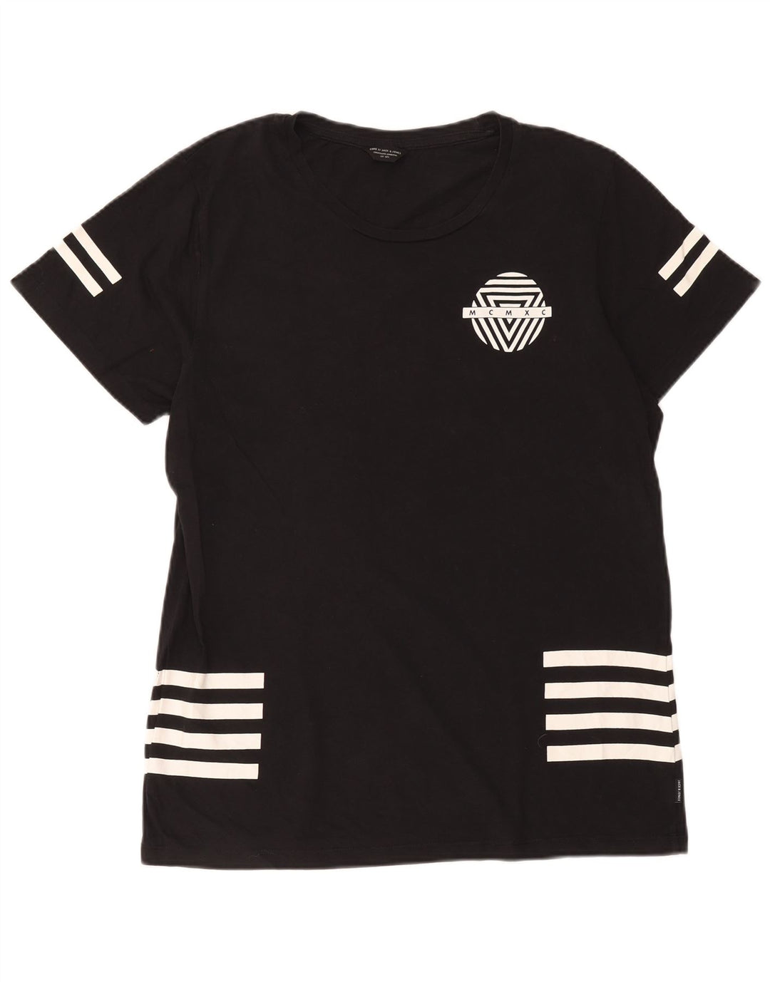 Jack & Jones Mens Graphic T-Shirt Top Medium Black Geometric