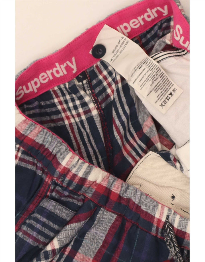 Pantaloni caldi pentru femei Superdry Mici W28 bleumarin din bumbac carouri