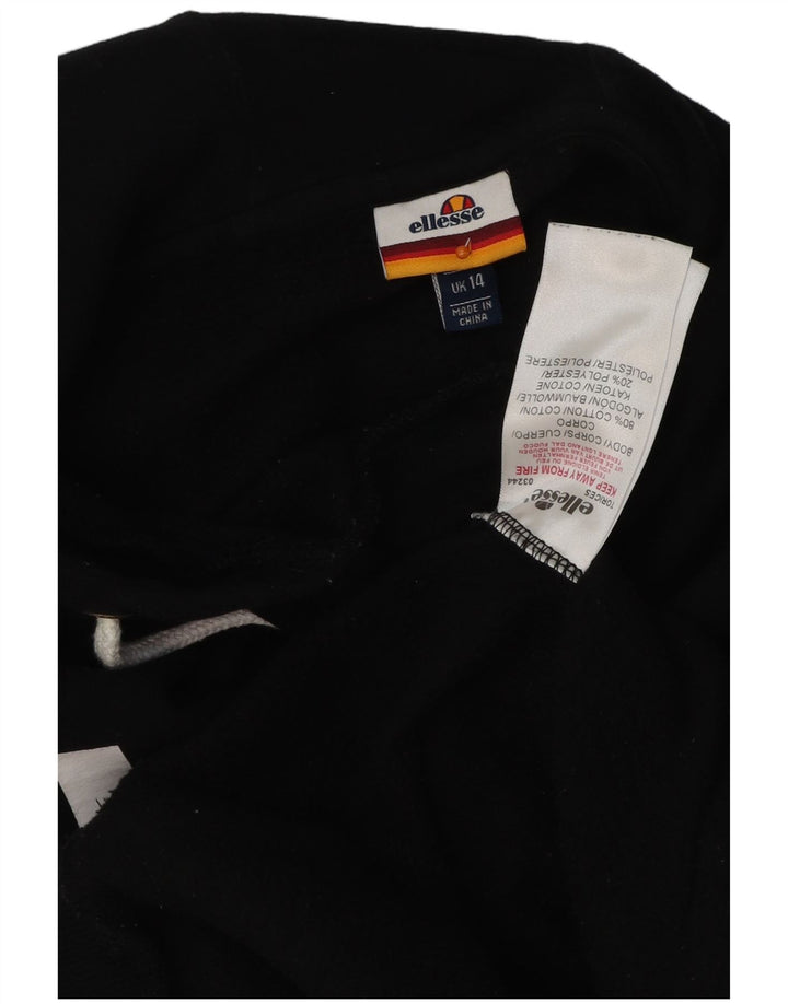Pulover cu glugă cu grafic ELLESSE pentru femei UK 14, bumbac mediu negru