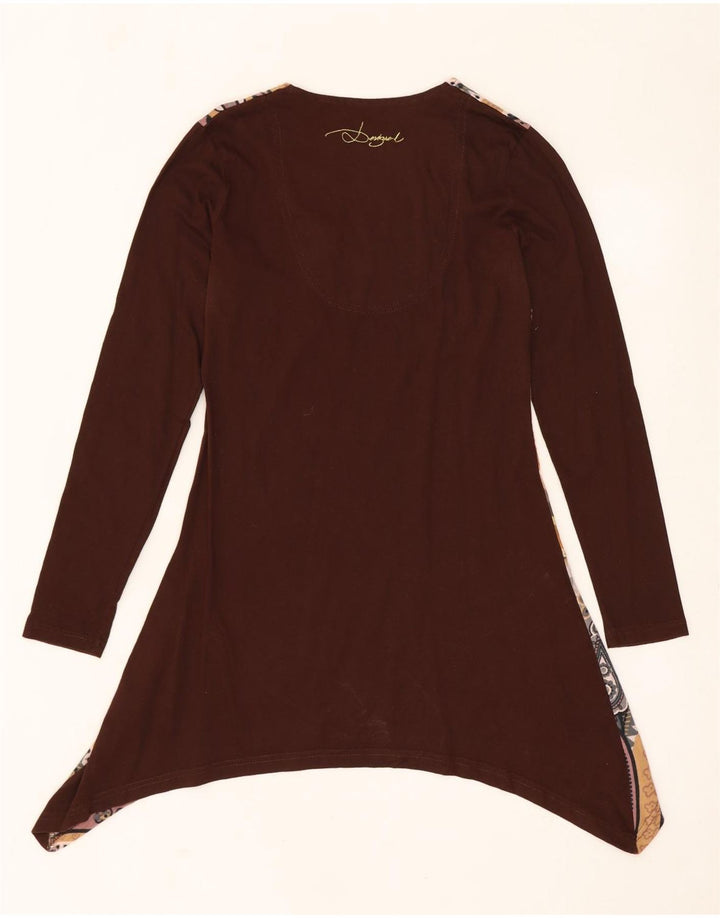 DESIGUAL Rochie tunică asimetrică cu grafică pentru femei UK 10 mic maro floral