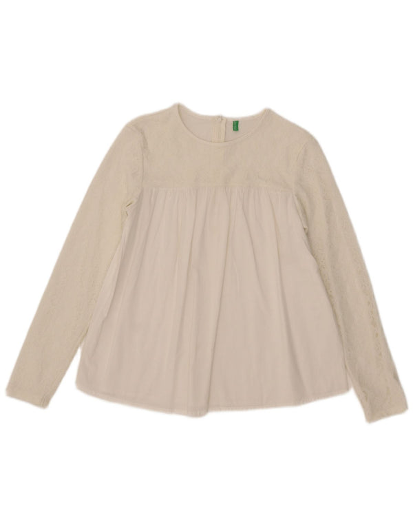 Bluză cu mânecă lungă pentru fete Benetton Top 13-14 ani 3XL Bumbac Floral Alb