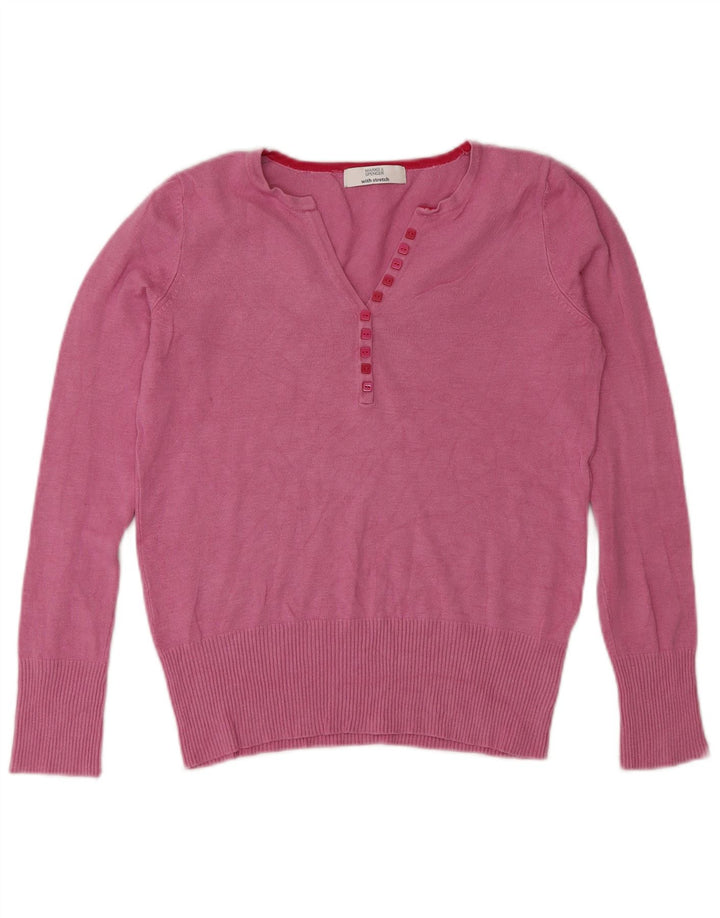 Pulover pentru femei Marks & Spencer, cu nasturi, cu gât, UK 8, mic, roz, viscoză