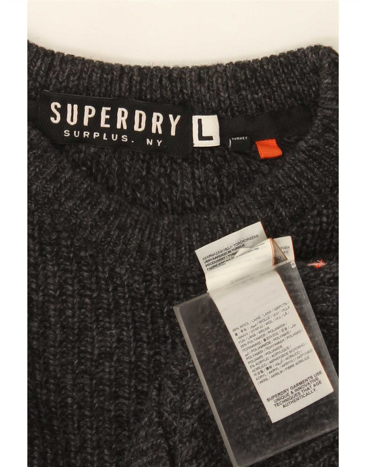 Pulover pentru bărbați Superdry cu gât de barca, lână mare, gri