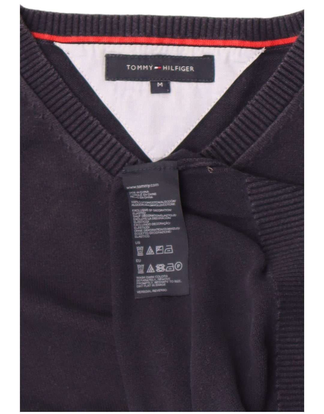 Pulover pentru bărbați Tommy Hilfiger cu decolteu în V, bumbac mediu albastru bleumarin