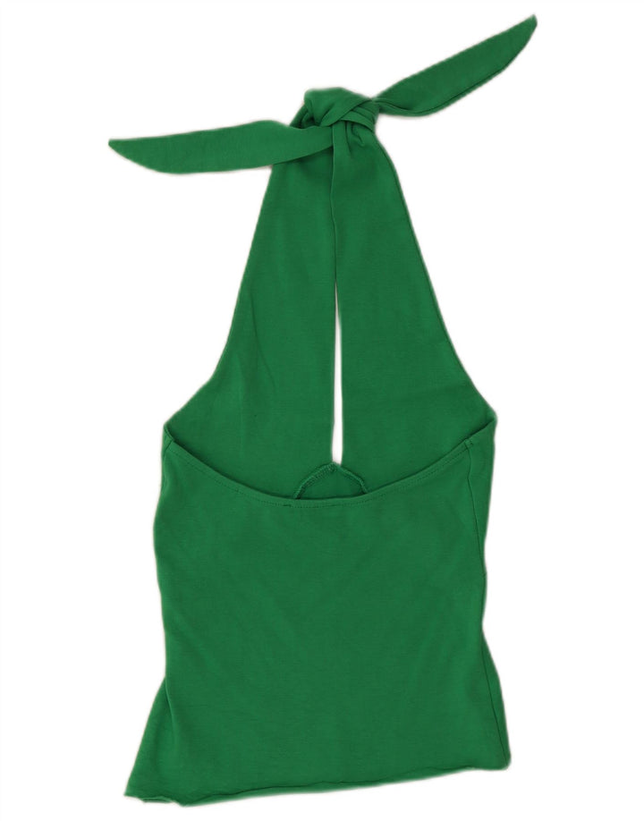 Top Crop Halter pentru femei Zara UK 12, bumbac verde mediu