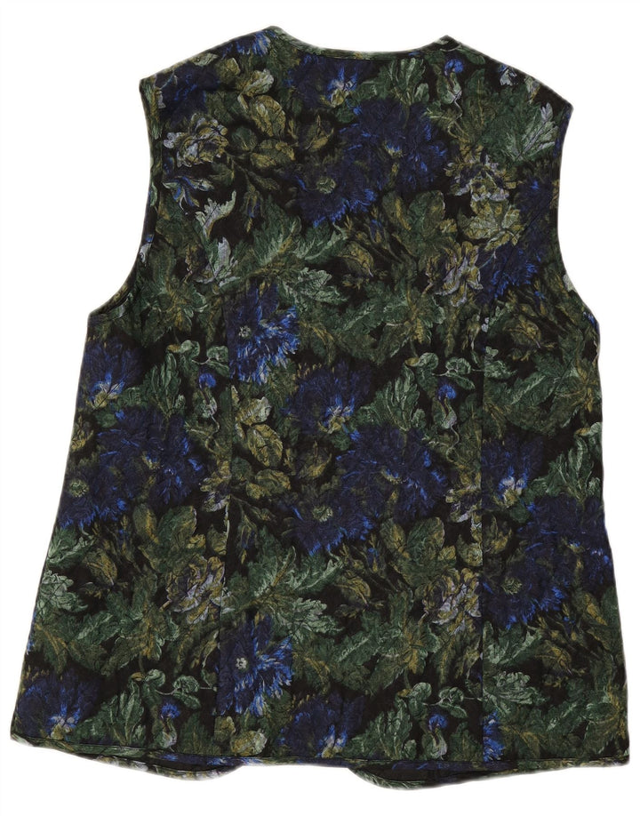 VINTAGE Gilet matlasat deschis pentru femei EU 42, mare, negru, vascoza florala