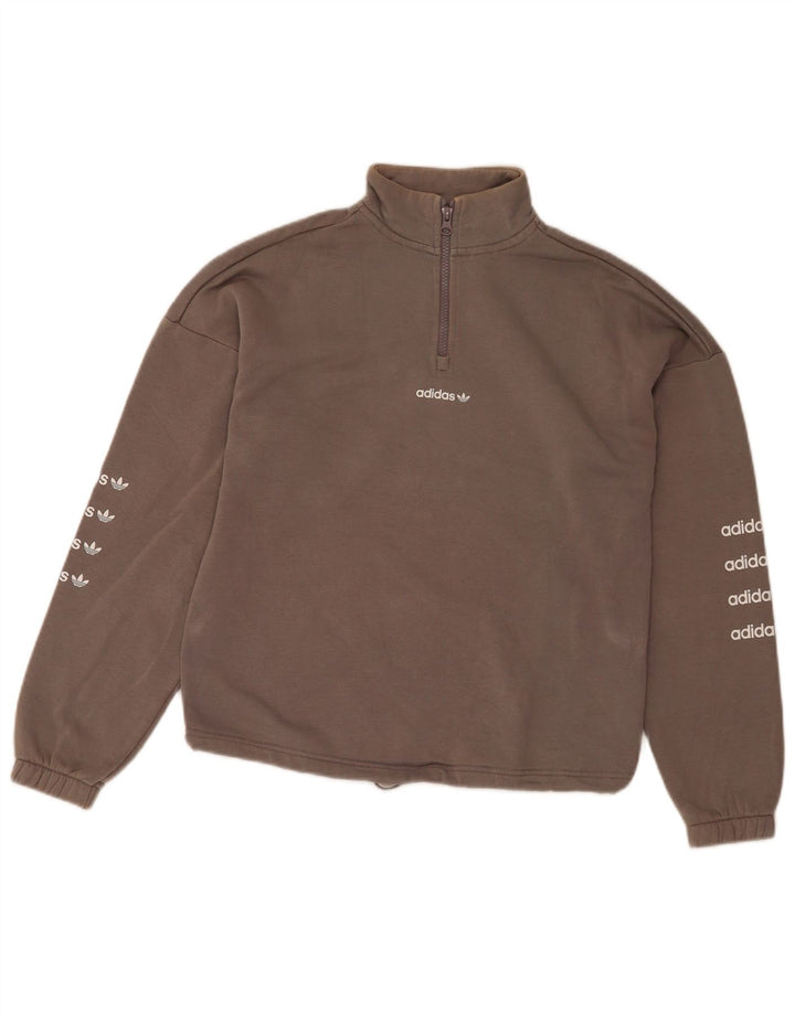 Pulover adidas pentru femei supradimensionat cu grafic și gât, cu fermoar, EU 36, gri mic