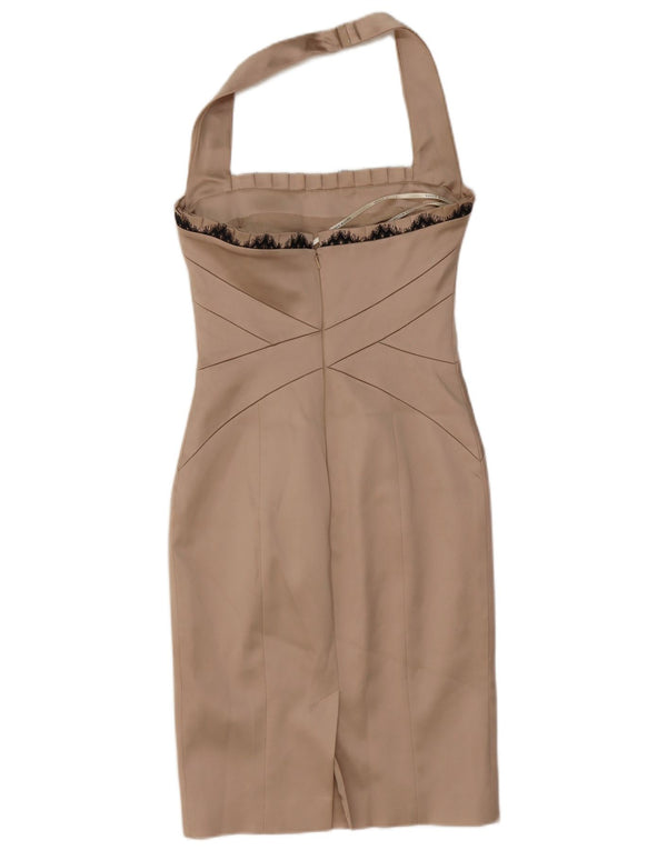 Karen Millen Womens Halter Dress UK 10 Small Beige Floral Acetate