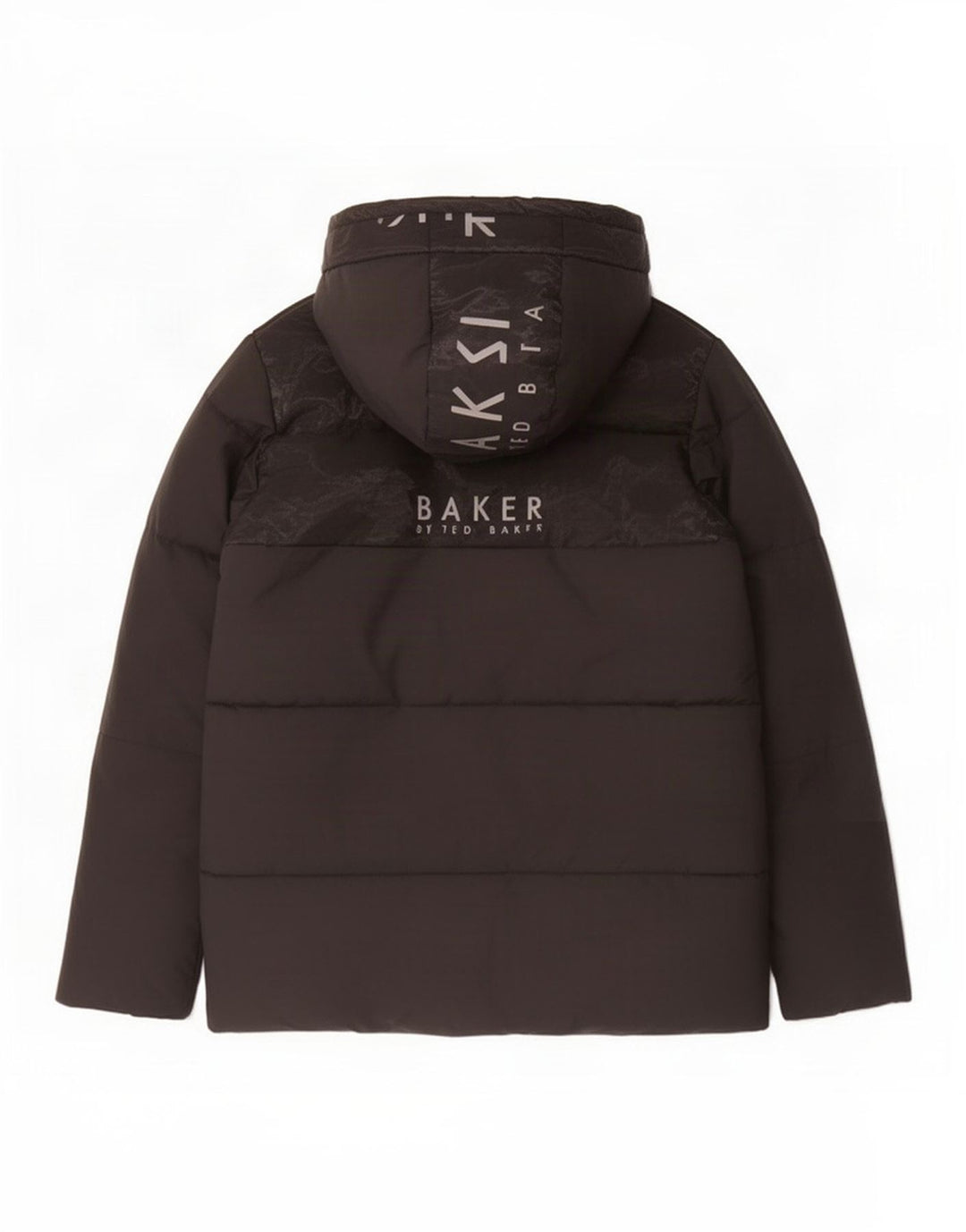 Jachetă căptușită cu glugă grafică Ted Baker pentru băieți 12-13 ani, poliester negru