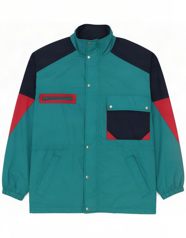Vintage Mens Hooded Windbreaker Jacket UK 40 Large Blue Colorblock