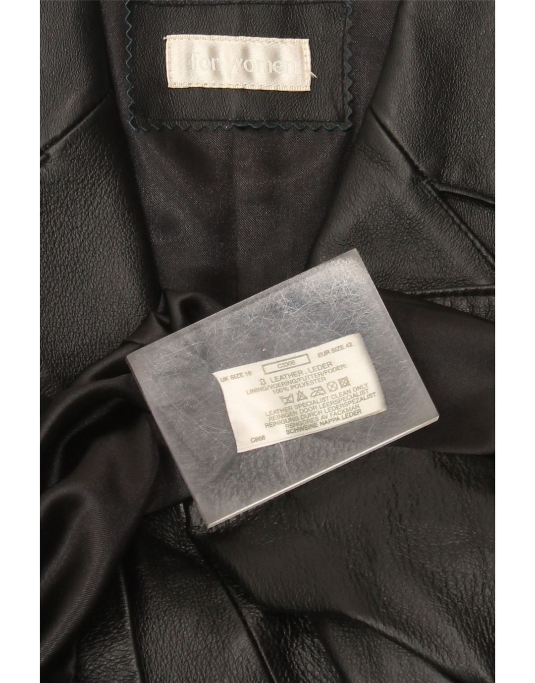 Palton din piele vintage pentru femei UK 18 XL din piele neagră