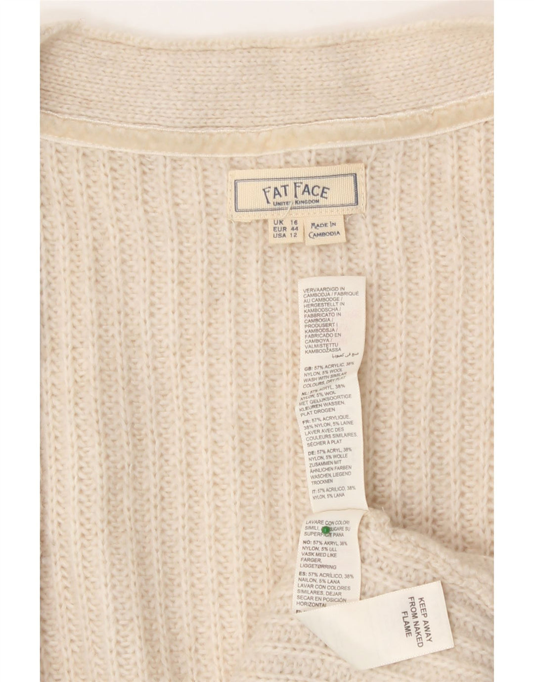 Pulover cardigan cu paragate supradimensionat pentru femei Fat Face UK 16, mare, alb