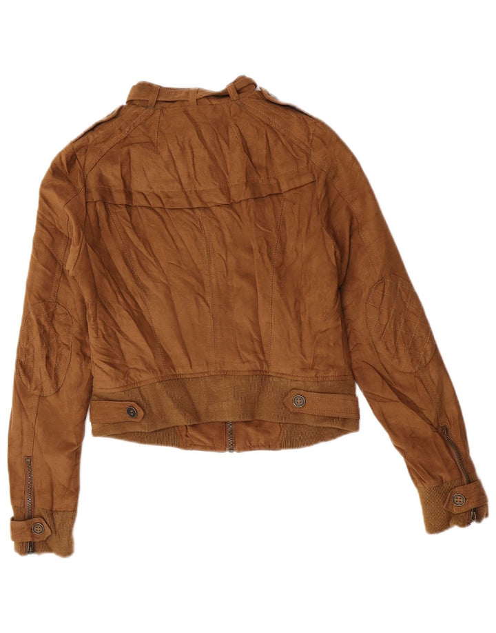 Jachetă Bomber Militară Crop pentru Damă Zara UK 10 Mic Bej Poliester