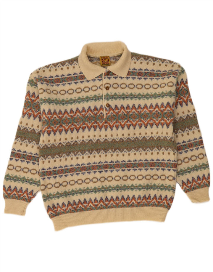 STEFANEL Pulover pentru bărbați cu gât polo Medium Bej Fair Isle