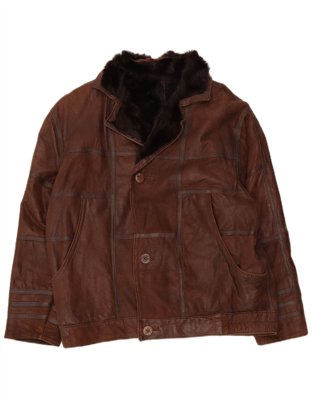 Jachetă vintage pentru bărbați din shearling UK 40 mare maro mozaic