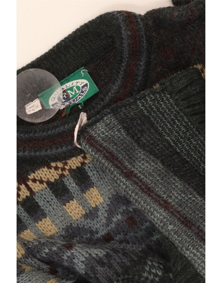 Pulover vintage pentru bărbați cu gât roșu, UK 38/40, gri mediu, Fair Isle