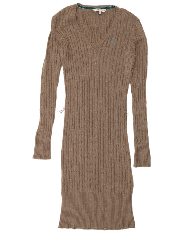 Crew Clothing Rochie cu mânecă lungă pentru femei UK 10 Bumbac maro mic