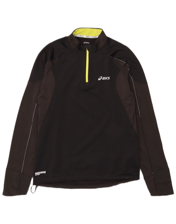 Top de trening Asics pentru bărbați, cu fermoar și gât, color block, negru