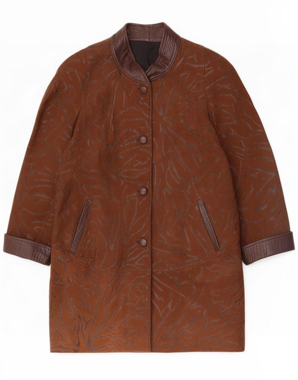 Palton din piele vintage pentru femei UK 18 XL maro imprimeu animal