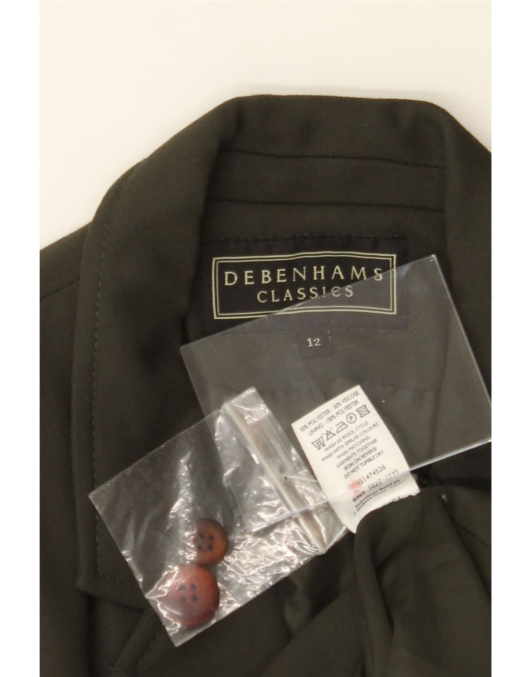 DEBENHAMS Womens 5 Button Blazer Jacket UK 12 Medium Green Polyester Vintage Debenhams and Second-Hand Debenhams from Messina Hembry 