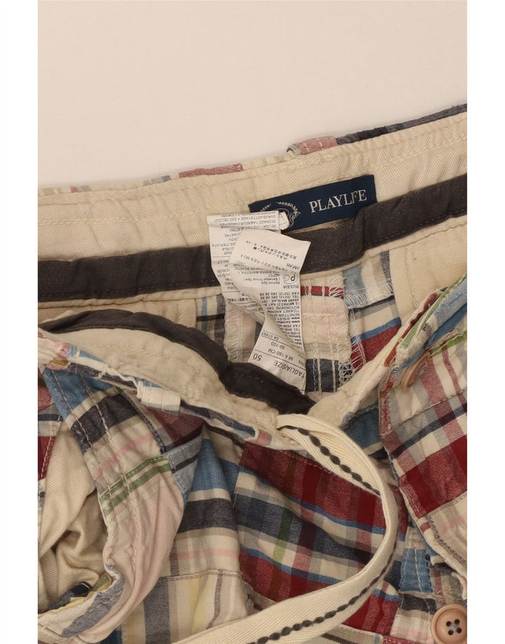 Pantaloni scurti cargo pentru bărbați Playlife IT 50 Large W36 Bumbac cu carouri multicolore