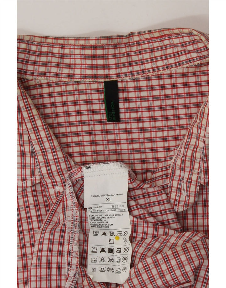 Cămașă cu mânecă scurtă pentru bărbați Benetton, bumbac roșu cu carouri XL