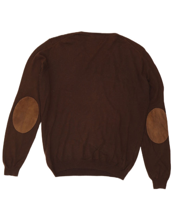 Massimo Dutti Mens V-Neck Jumper Sweater Medium Brown Cashmere