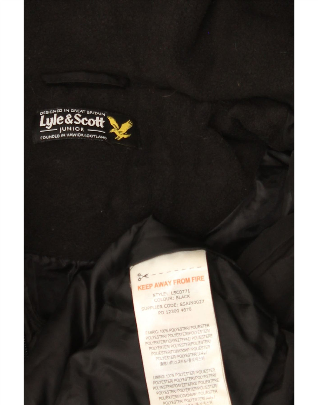 LYLE & SCOTT Palton căptușit cu glugă pentru băieți 15-16 ani poliester negru