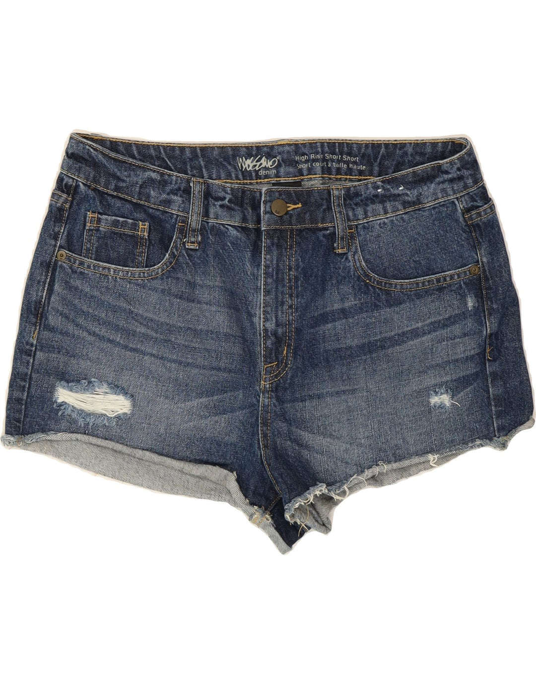 MOSSIMO Womens Distressed High Waist Denim Shorts US 12 Large W31 Blue Vintage Mossimo and Second-Hand Mossimo from Messina Hembry 