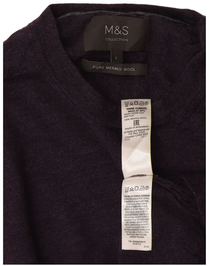 Pulover pentru bărbați Marks & Spencer cu gât roșu, lână mare violet