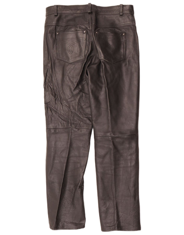 Pantaloni drepți din piele vintage pentru bărbați W34 L31 negri