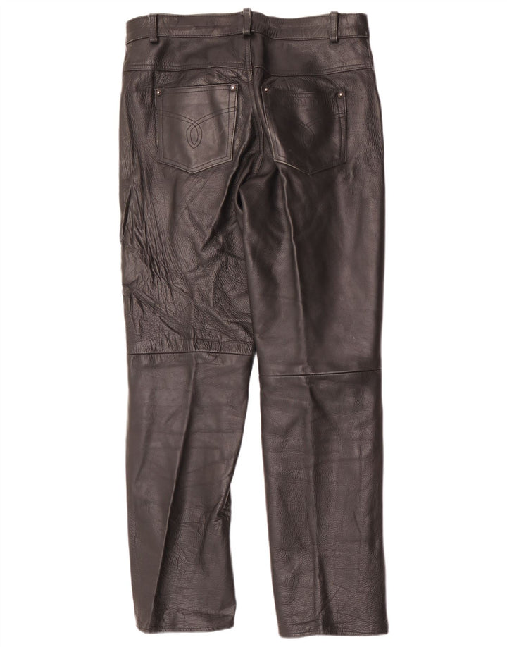 Pantaloni drepți din piele vintage pentru bărbați W34 L31 negri