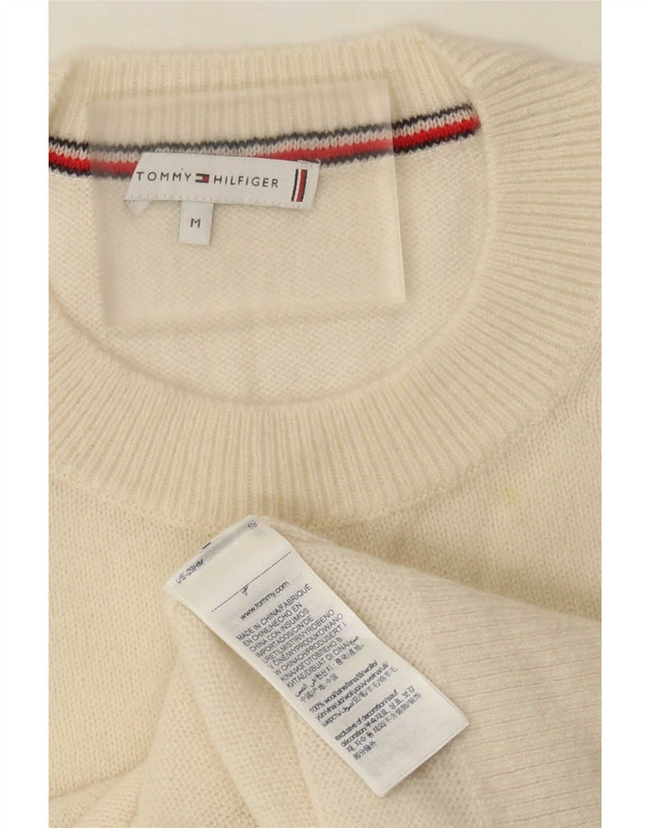Pulover Tommy Hilfiger pentru damă, cu gât turnat, din lână alb, mediu, 14 UK