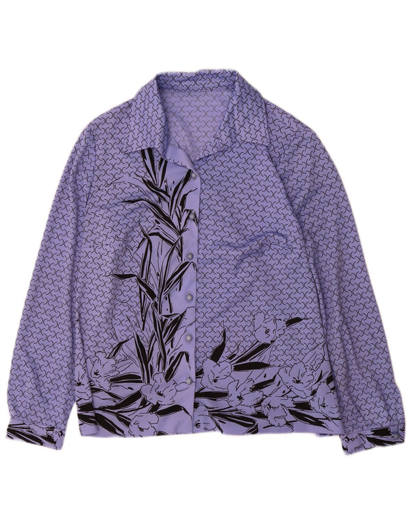 Bluză cu cămașă cu grafică vintage pentru femei UK 14, mare, mov, floral, poliester