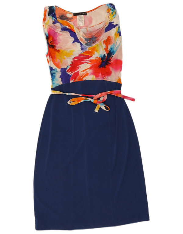 Rochie vintage pentru femei fără mâneci, UK 10, mic albastru marin, viscoză florală