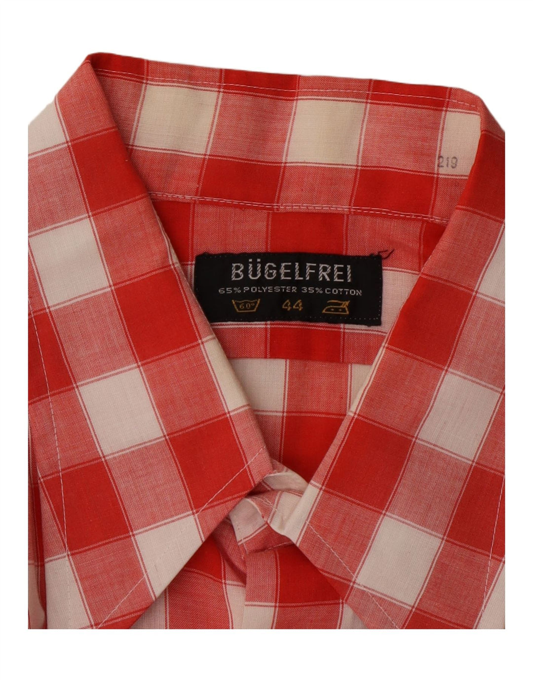 BUGELFREI Mens Short Sleeve Shirt Size 44 XL Red Check Polyester Vintage Bugelfrei and Second-Hand Bugelfrei from Messina Hembry 
