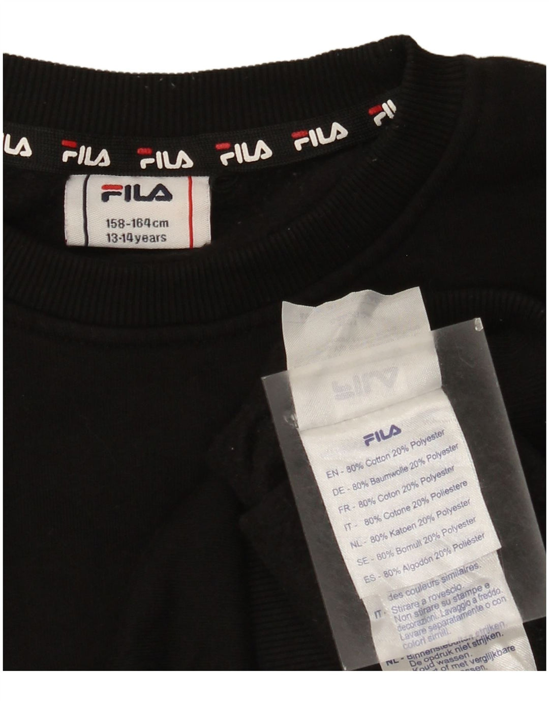 Fila Băieți Pulover Grafic Pulover 13-14 Ani Bumbac Negru