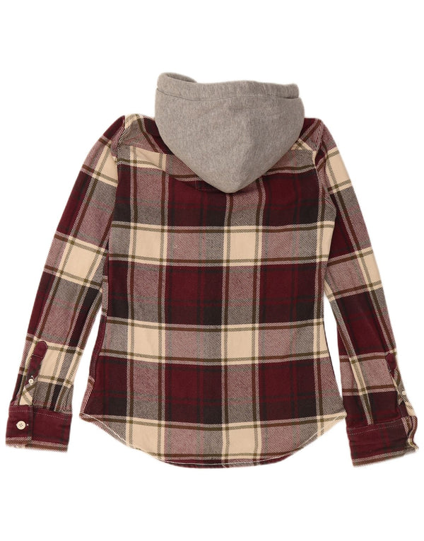 Cămașă de flanel lumberjack cu glugă pentru bărbați SUPERDRY, bumbac cu carouri burgundă