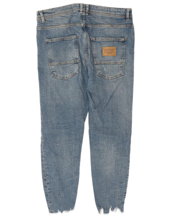 Zara bărbați blugi skinny distressed cropped EU 42 mare L32 L24 bumbac albastru