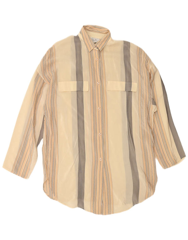 Bluză cămașă supradimensionată pentru femei VINTAGE IT 42 Mătase cu dungi Bej Mediu
