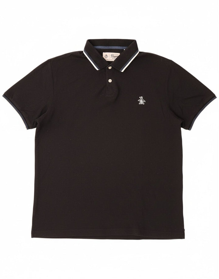 PENGUIN Mens Polo Shirt Medium Black Cotton