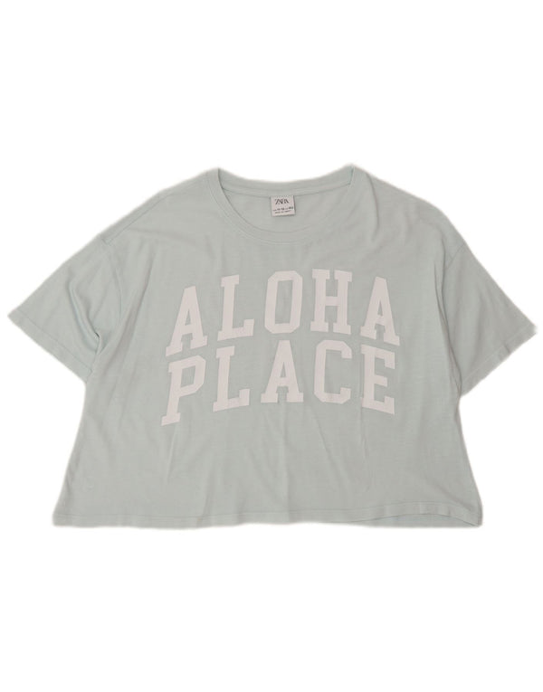 Zara Fete Tricou Grafic Crop Top 11-12 Ani Albastru