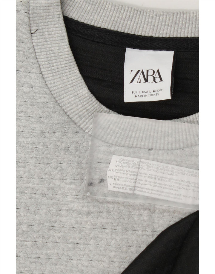 Pulover pentru bărbați Zara, cu gât turnut, mare, gri, poliester color bloc