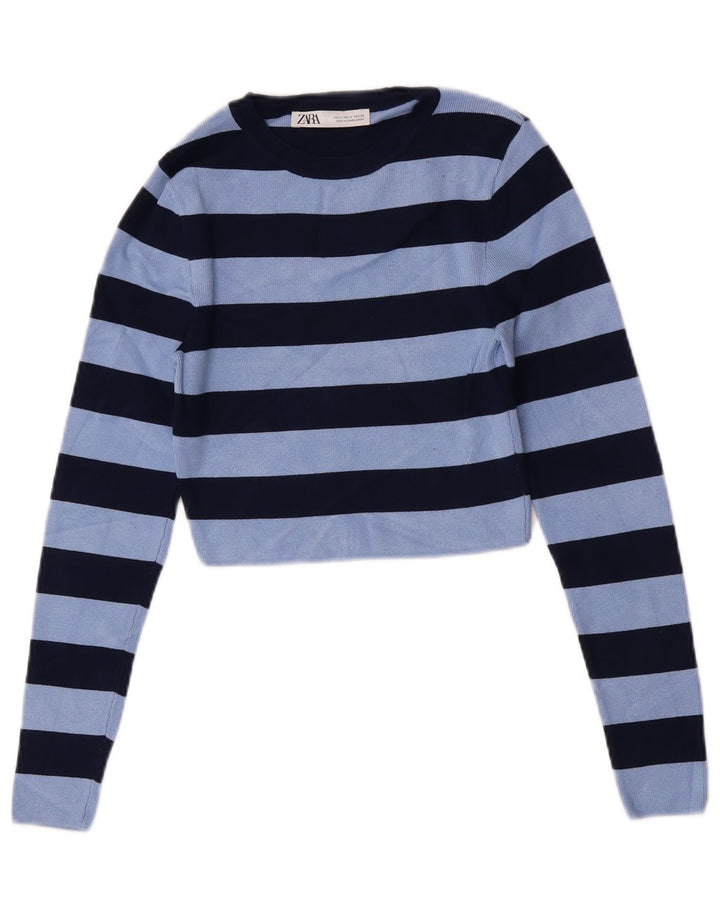 Bluză Crop Top Femei Zara UK 12 Medium Blue Striped Viscose