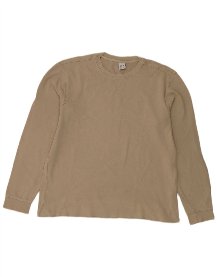 ZARA Mens Top Long Sleeve Large Green Cotton