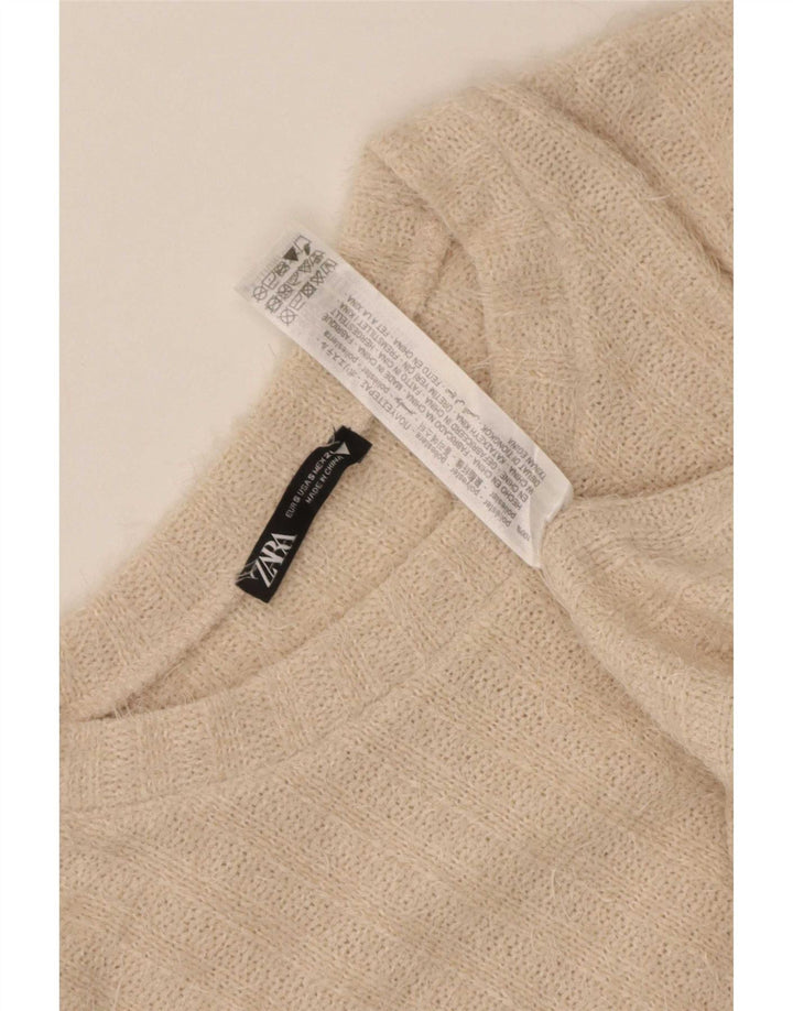 Pulover pentru damă Zara, cu gât turnut, UK 10, poliester cu dungi mici, bej