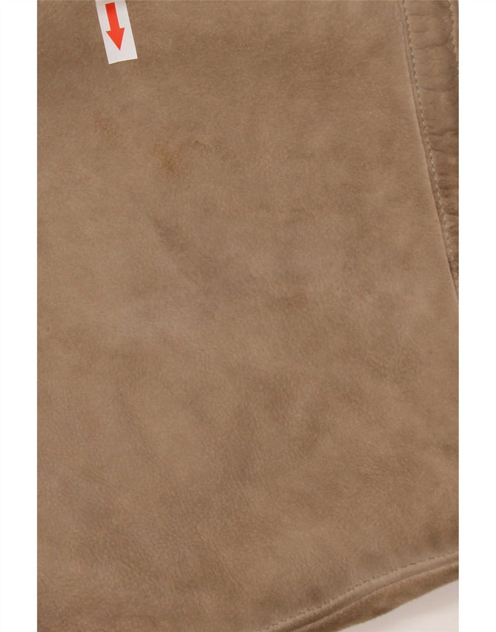 Palton din shearling vintage pentru femei cu mâneci 3/4 UK 14 Bej mediu