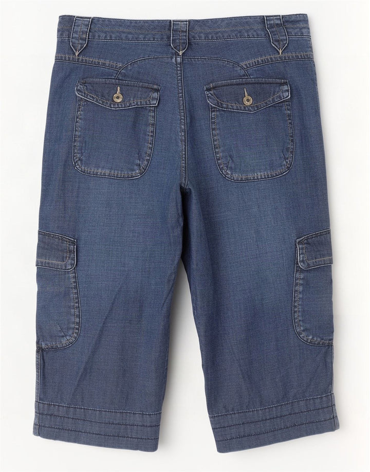Pantaloni scurti cargo din denim pentru femei Monsoon UK 14 Medium L34 L20 Bumbac albastru