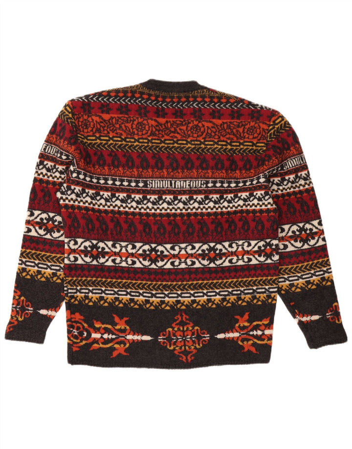 VINTAGE Pulover cu decolteu în V pentru femei UK 18 XL, lână Fair Isle, multicoloră