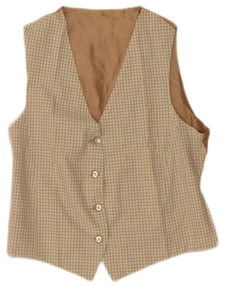 Vestă vintage pentru femei UK 12 Medium Beige Gingham